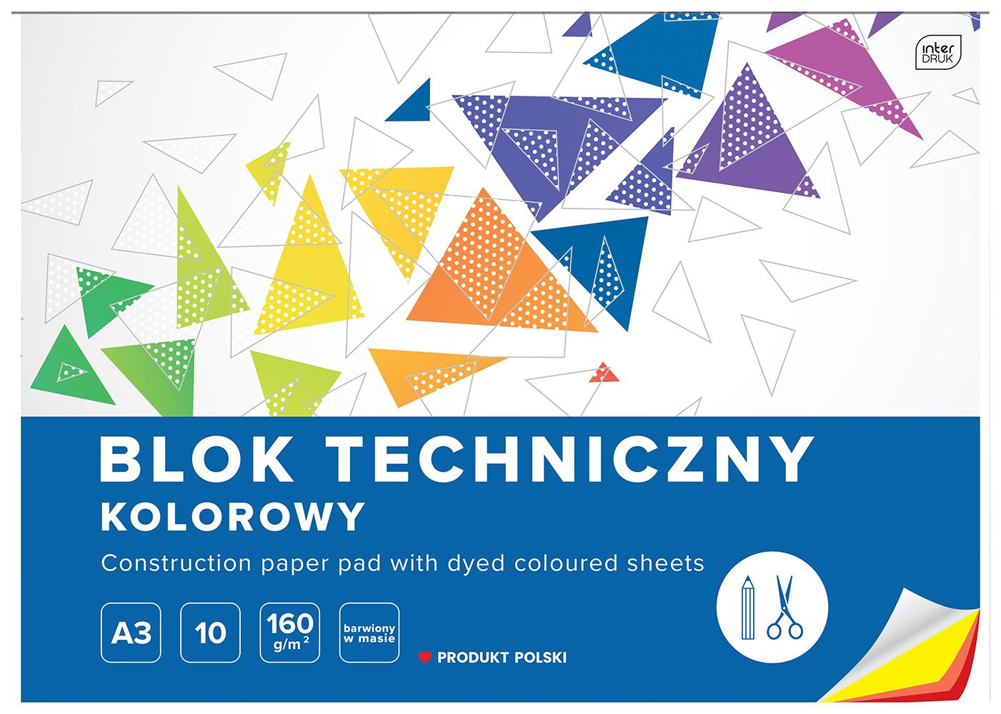 Blok techniczny A3, kolorowy, 160g, 10 kartek, Interdruk